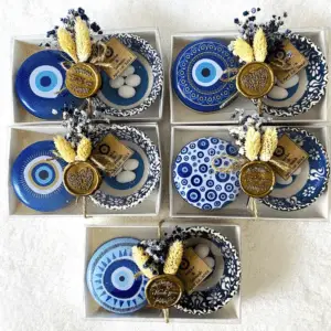 Wedding Favors by Sansuana Arabic style blue evil Eye plates