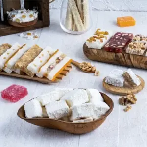 A collection of Egyptian Malban and Nougat Bars on a plate