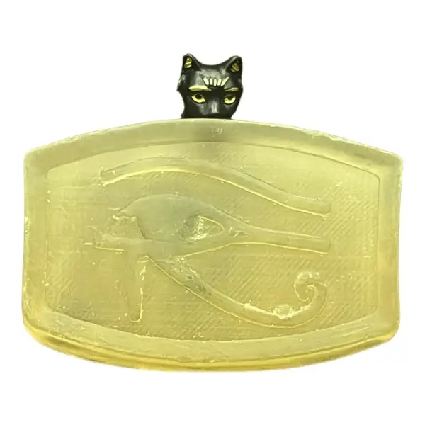 clear glycerin soap bar Infront of an Egyptian cat