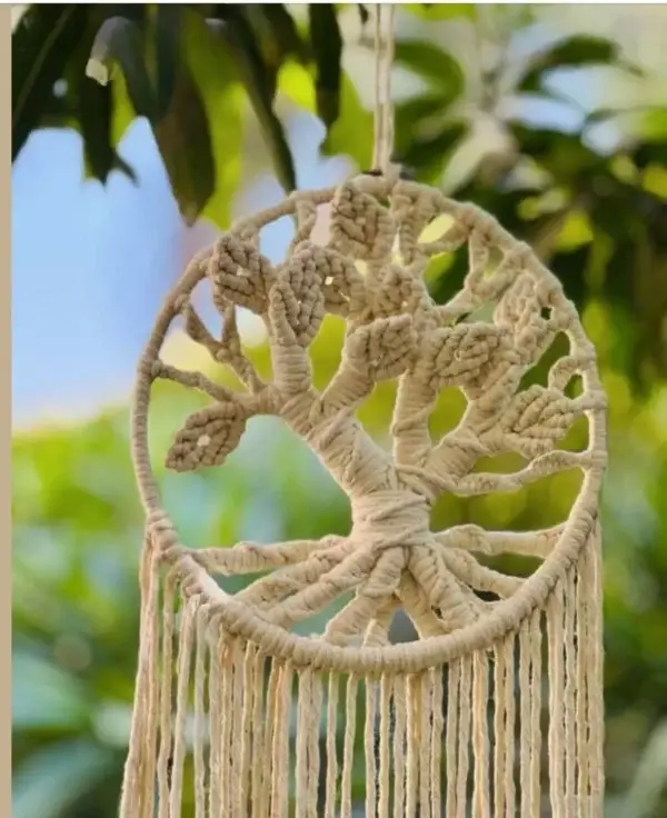 Handcrafted Ivory Macrame Tree Wall Hanging ON A TREE