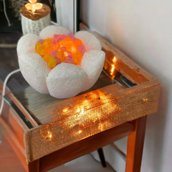 Handcrafted Siwa Oasis Salt Lamp with Ritual Salts – Yellow & Lilac Sea Salt Crystals for Air Purification & Décor