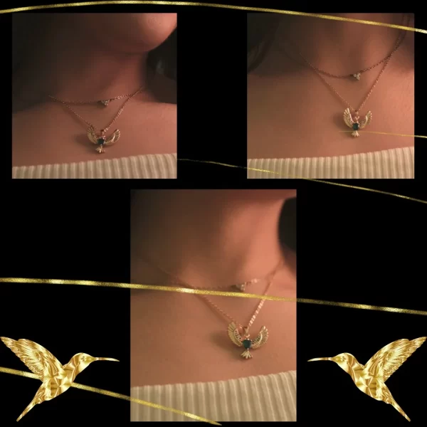 Elegant Phoenix Bird Necklace with Green Center Stone and Colorful Zirconias - Image 2