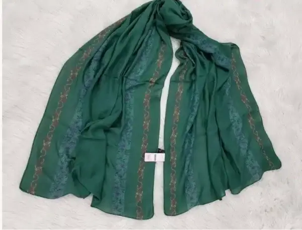 Elegant Green Floral Embroidered Scarf - Image 4