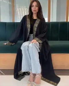 Elegant Arabian Letters Kaftan - Black with Gold Embroidery