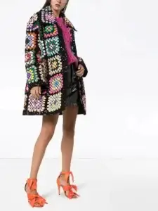 Patchwork Crochet Blanket Coat In Multi-colour