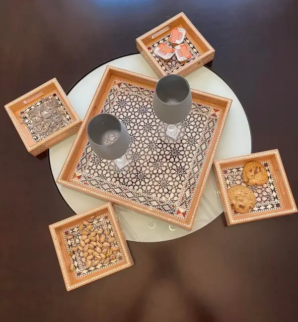 Elegant Nested Square Trays with Seashell Sadaf Mother of Pearl Inlay - Set of 4 - Image 4
