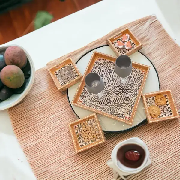 Elegant Nested Square Trays with Seashell Sadaf Mother of Pearl Inlay - Set of 4 - Image 5