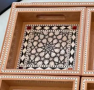 Elegant Nested Square Trays with Seashell Sadaf Mother of Pearl Inlay - Set of 4