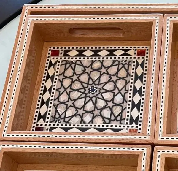 Elegant Nested Square Trays with Seashell Sadaf Mother of Pearl Inlay - Set of 4 - Image 2
