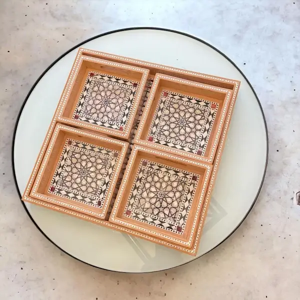 Elegant Nested Square Trays with Seashell Sadaf Mother of Pearl Inlay - Set of 4 - Image 6