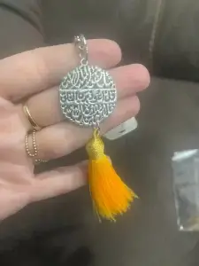 Elegant Silk Thread Keychain with Religious Pendants & Gold Tassel