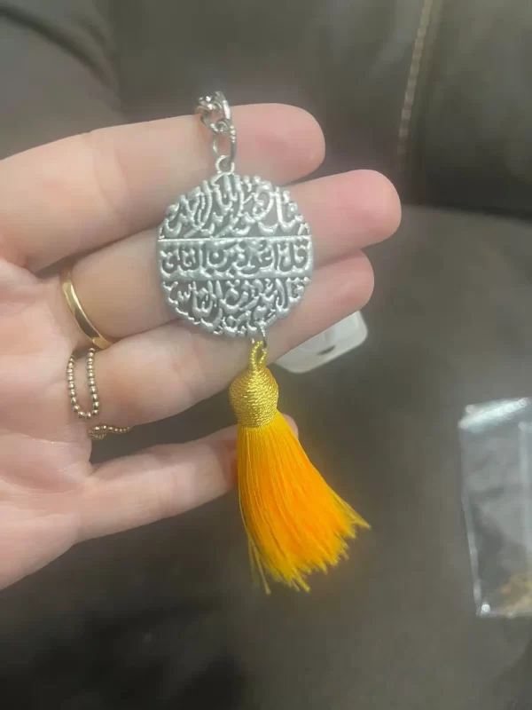 Elegant Silk Thread Keychain with Religious Pendants & Gold Tassel - Image 2