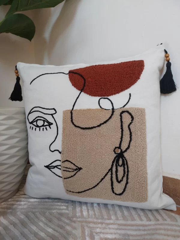 Abstract Woman Face Pillow - Handmade with Insert - Image 2