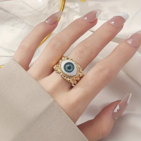 Gold Plated Surrealist Evil Eye Protection Ring - Image 3