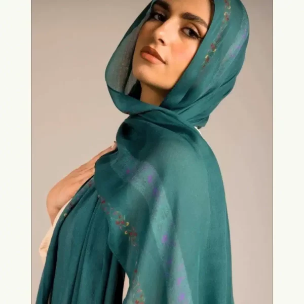 Elegant Green Floral Embroidered Scarf - Image 2