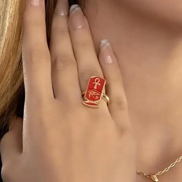 18K Gold-Plated Cartouche Ring - Pharaonic Jewelry - Image 2