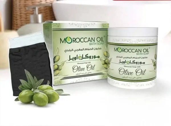 Moroccan Olive Oil Soap Hand Glove Set - Natural Beldi Hammam Spa Exfoliating Kit, 250ml - Image 6