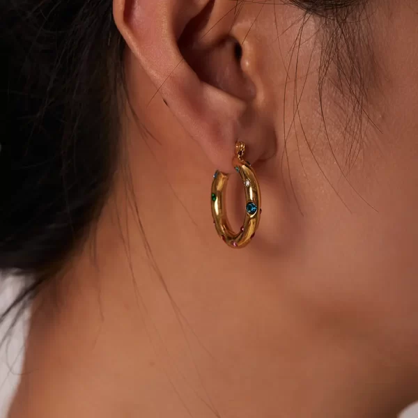 Rainbow Gemstone Hoop Earrings - Image 4