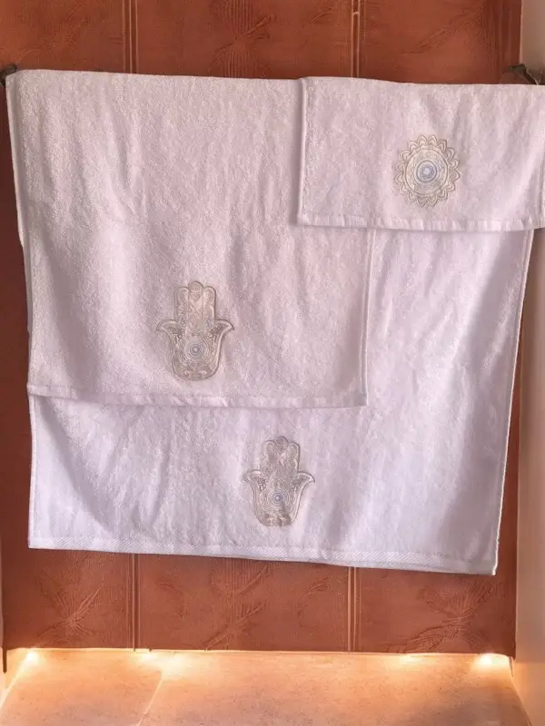Blue & Gold Khamsa Embroidered Towel Set  - Protective & Stylish - Image 5