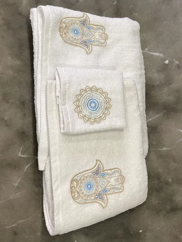 Blue & Gold Khamsa Embroidered Towel Set  - Protective & Stylish - Image 4