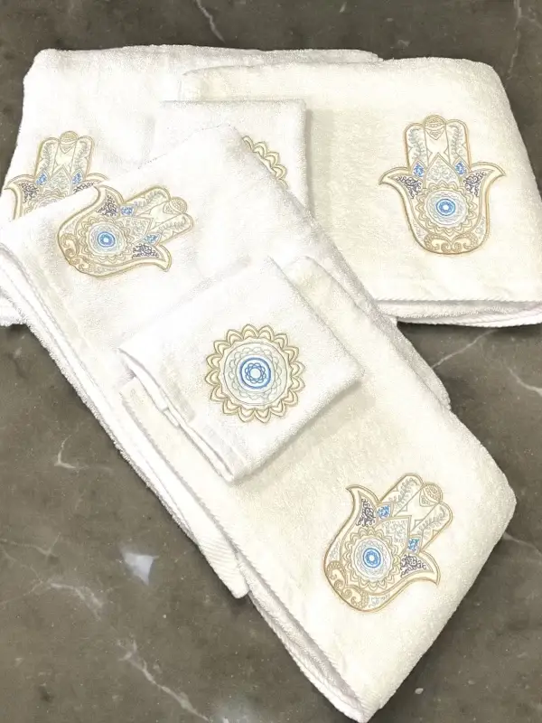 Blue & Gold Khamsa Embroidered Towel Set  - Protective & Stylish - Image 7