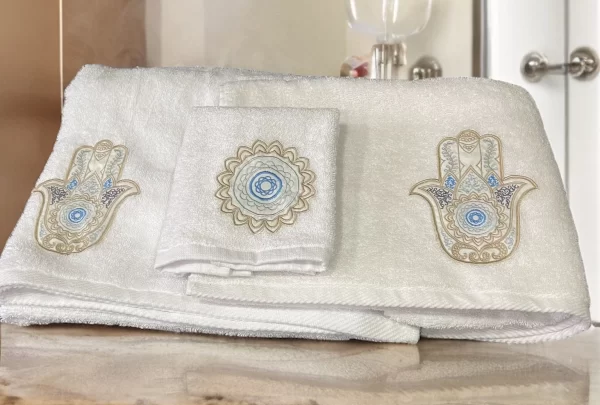 Blue & Gold Khamsa Embroidered Towel Set  - Protective & Stylish - Image 6