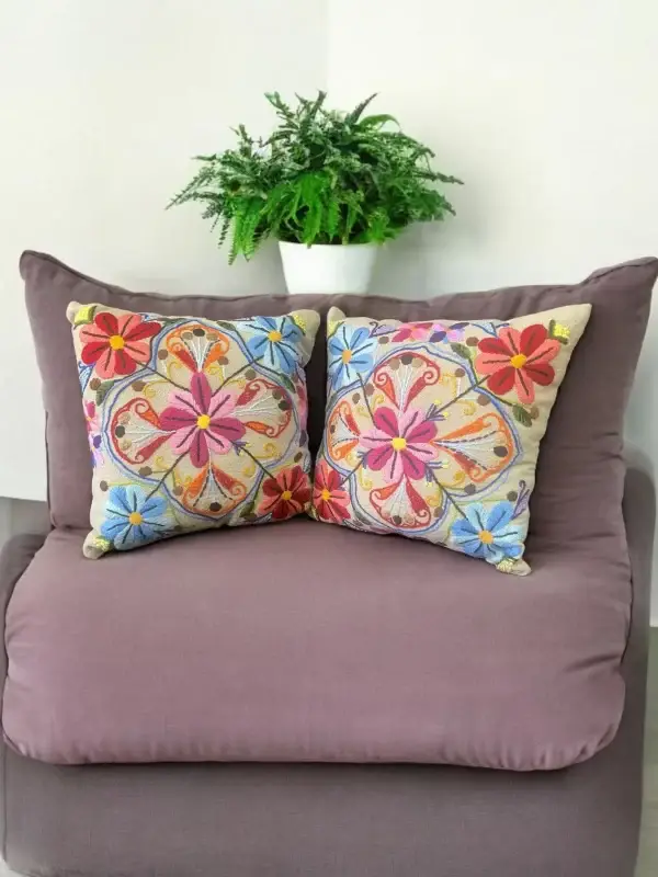 Floral Crochet Kaleidoscope Pillow - Vibrant Multicolored Design - Image 4