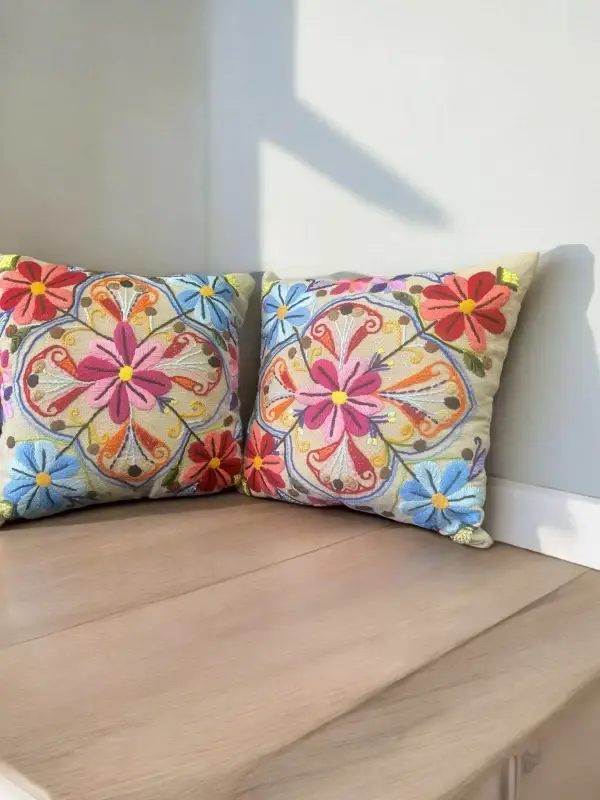 Floral Crochet Kaleidoscope Pillow - Vibrant Multicolored Design - Image 6