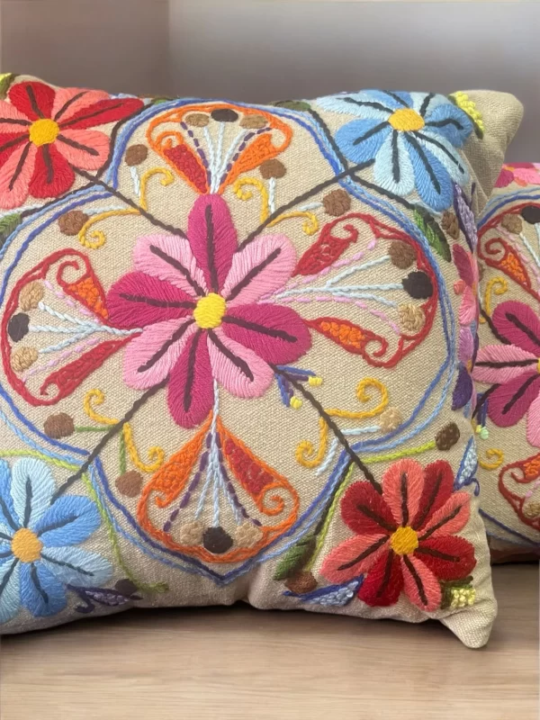 Floral Crochet Kaleidoscope Pillow - Vibrant Multicolored Design - Image 2