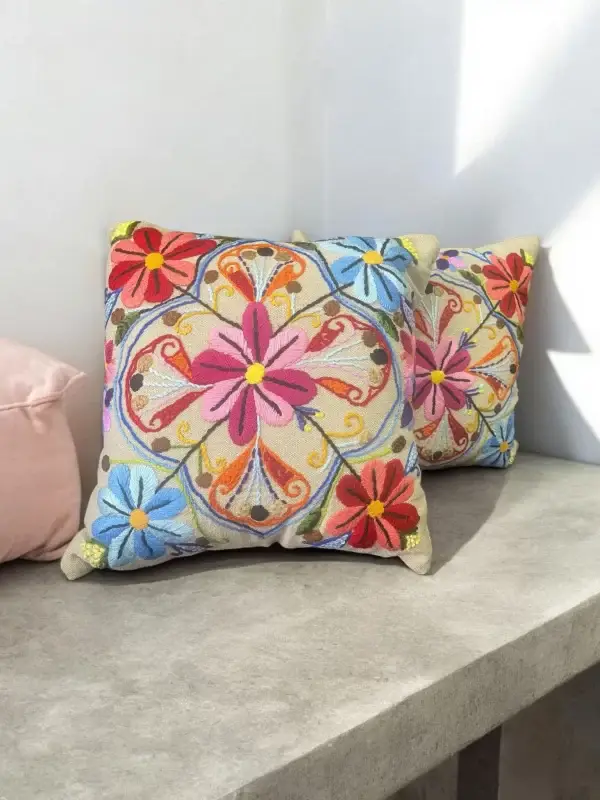 Floral Crochet Kaleidoscope Pillow - Vibrant Multicolored Design - Image 7