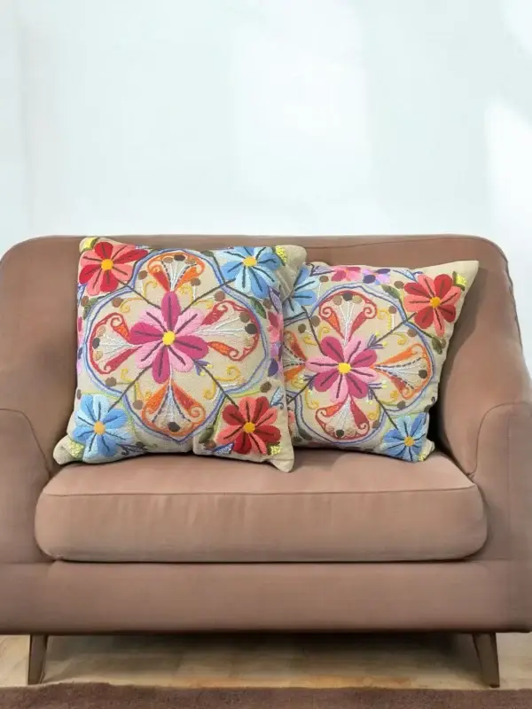 Floral Crochet Kaleidoscope Pillow - Vibrant Multicolored Design - Image 5