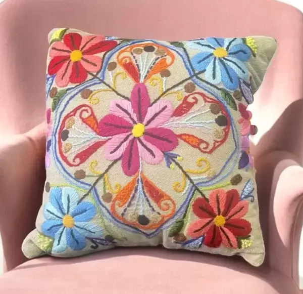 Floral Crochet Kaleidoscope Pillow - Vibrant Multicolored Design