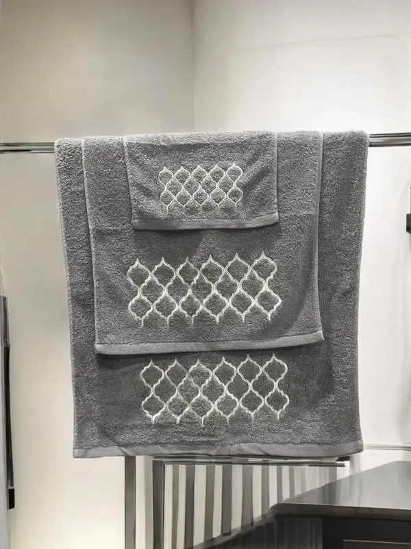 Grey & White Egyptian Cotton Towel Set with Quatrefoil Design - Image 2