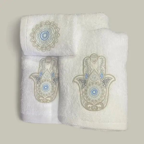Blue & Gold Khamsa Embroidered Towel Set  - Protective & Stylish
