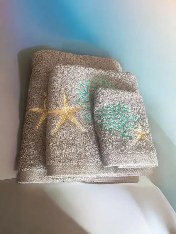 Beachcomber Embroidered Grey Towel Set - 100% Egyptian Cotton - Image 5