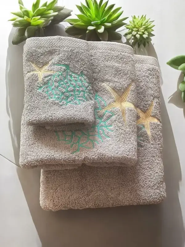 Beachcomber Embroidered Grey Towel Set - 100% Egyptian Cotton - Image 7