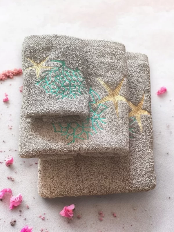 Beachcomber Embroidered Grey Towel Set - 100% Egyptian Cotton - Image 3