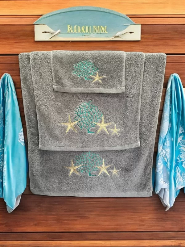 Beachcomber Embroidered Grey Towel Set - 100% Egyptian Cotton - Image 6
