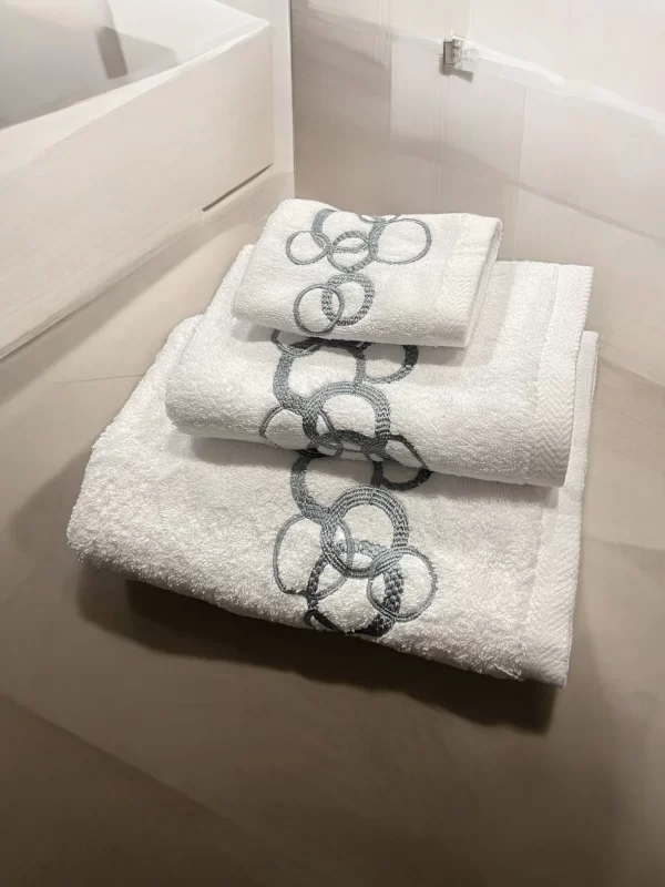 Whimsical Circle Embroidered White Towel Set - 100% Egyptian Cotton - Image 2