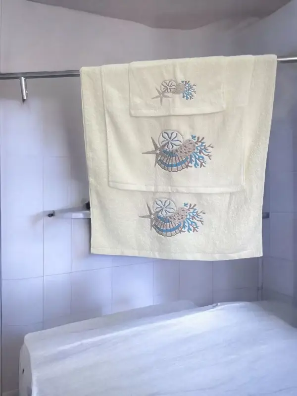 Coastal Seashell Embroidered Cream Towel Set - 100% Egyptian Cotton - Image 4