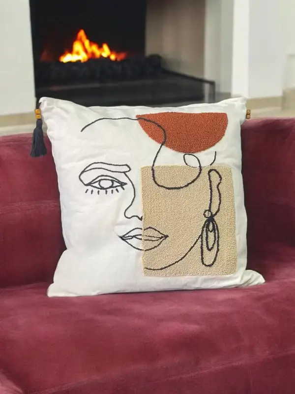 Abstract Woman Face Pillow - Handmade with Insert - Image 3