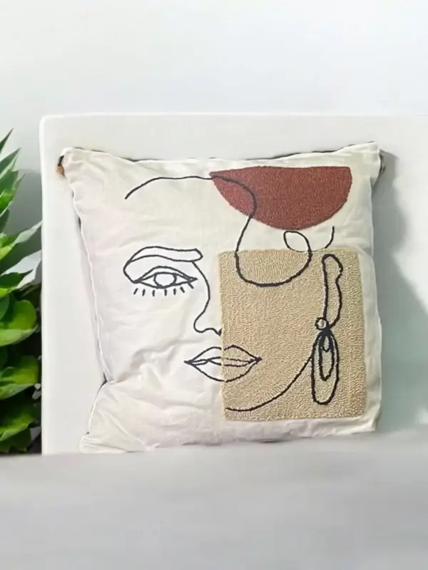 Abstract Woman Face Pillow - Handmade with Insert - Image 6