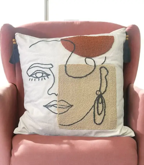 Abstract Woman Face Pillow - Handmade with Insert