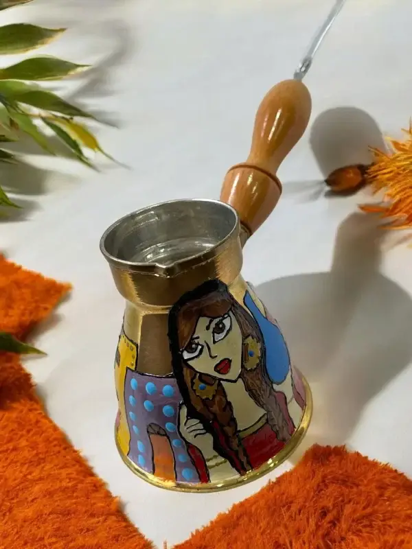 Hand-Painted Brass Turkish Coffee Pot - Image 4