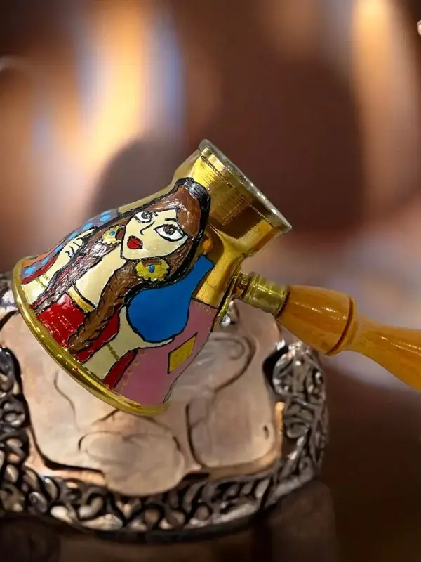 Hand-Painted Brass Turkish Coffee Pot