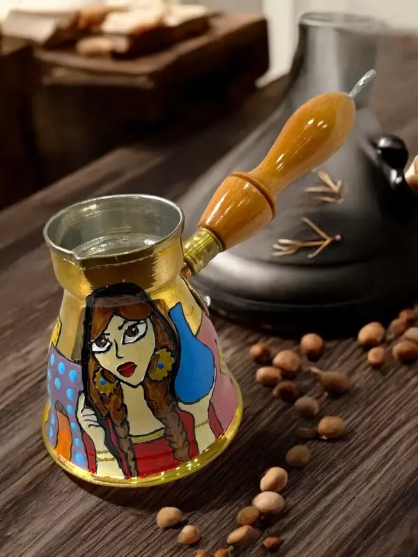 Hand-Painted Brass Turkish Coffee Pot - Image 3