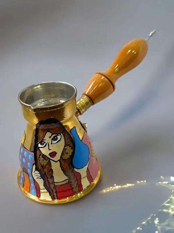 Hand-Painted Brass Turkish Coffee Pot - Image 7