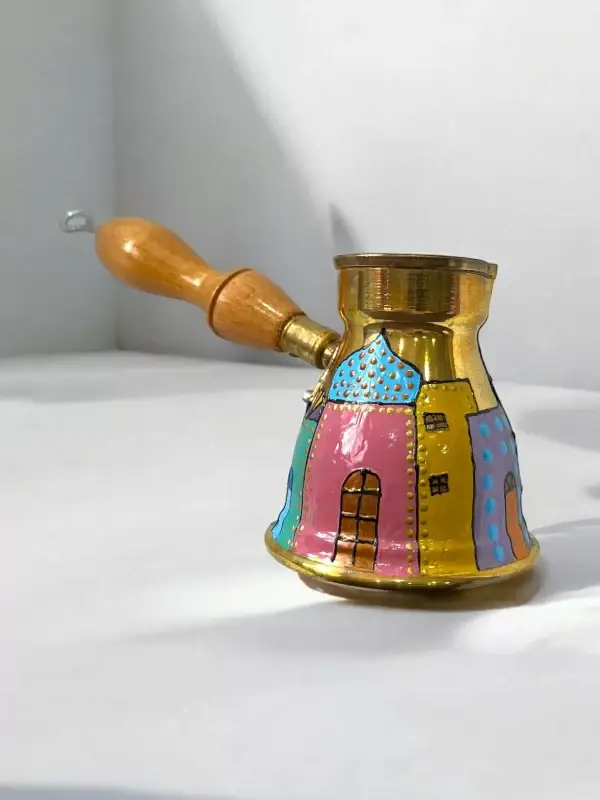 Hand-Painted Brass Turkish Coffee Pot - Image 2