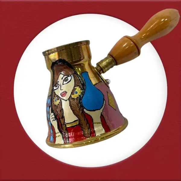 Hand-Painted Brass Turkish Coffee Pot - Image 6