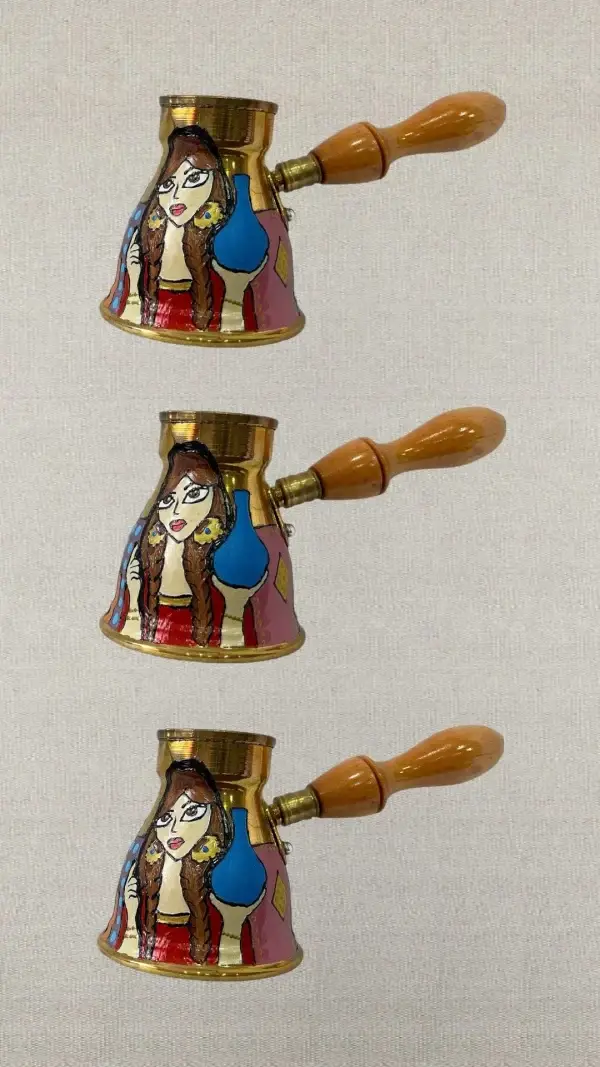 Hand-Painted Brass Turkish Coffee Pot - Image 5